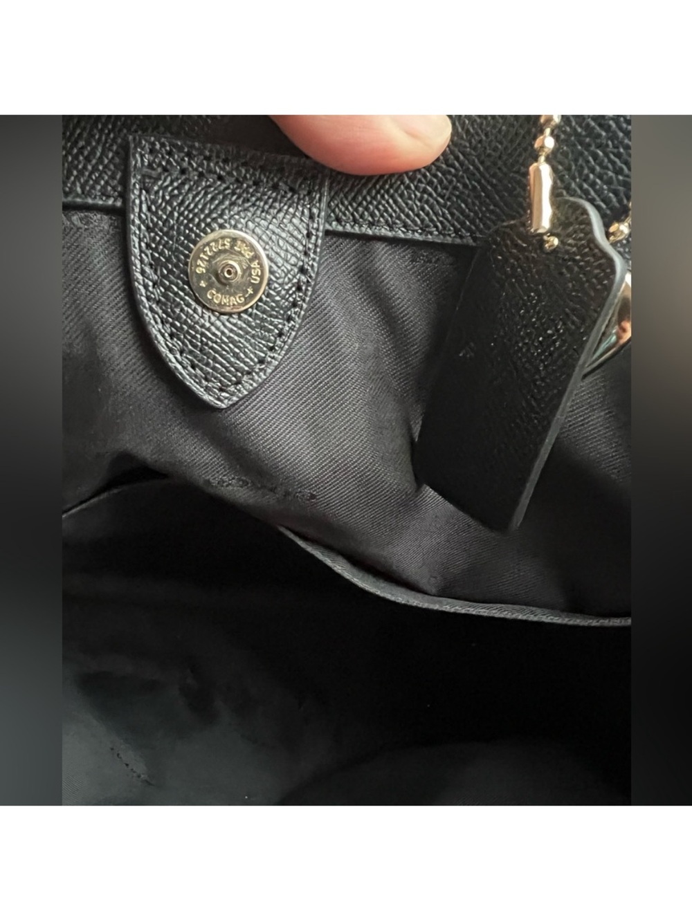 Coach Black Crossgrain Leather Structured Tote Bag Gold Hardware Hangtag Charm - Picture 8 of 11